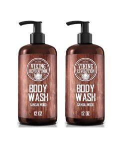 Viking Revolution Men 's Body Wash - Sandalwood, Skin Cleaning Agent - Mens Natural Body Wash with Vitamin E and Rosemary Oil - Shower Gel Liquid Soap, 12 Fl Oz ( Pack of 2 )