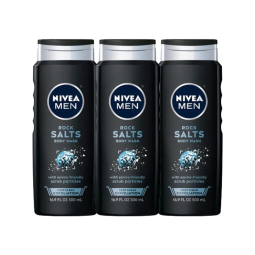 Nivea Men Deep Clean Rock Salts Body Wash, Exfoliating Rock Salt Body Wash, 3 Pack of 16.9 Fl Oz Bottles