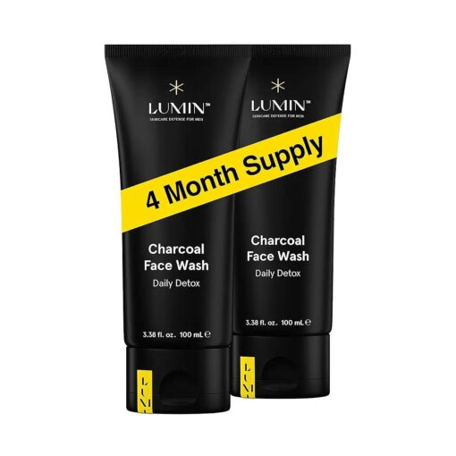 Lumin Men 's Charcoal Face Wash, 100ml, 2-Pack - Unclogs Pores, Controls Oil, Prepares Skin for Shaving, Contains Charcoal, Rose Flower Oil & Centella Asiatica