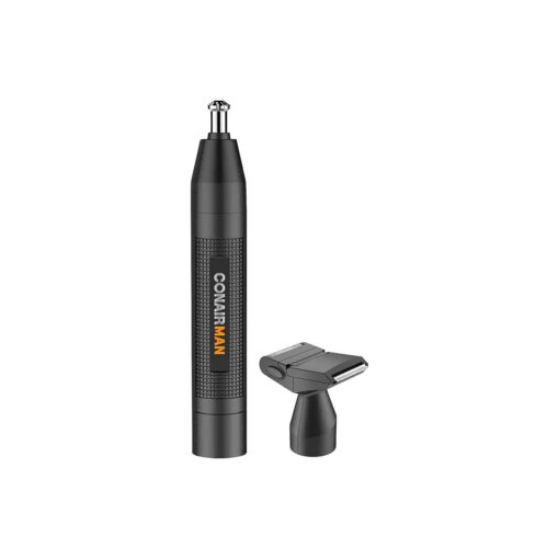 ConairMan Nose Hair Trimmer for Men, For Nose, Ear, and Eyebrows, Patent 360 Bevel Blade for No Pull, No Snag Trimming Experience, Cordless Trimmer 2 piece Set with Detail and Shaver Attachments