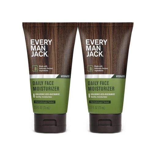 Every Man Jack Daily Face Lotion for Men - Deeply Moisturize and Revive Dry, Tired Skin with Hyaluronic Acid, Aloe Vera and Niacinamide - 2.5 oz Men 's Face Lotion ( 2 Pack )