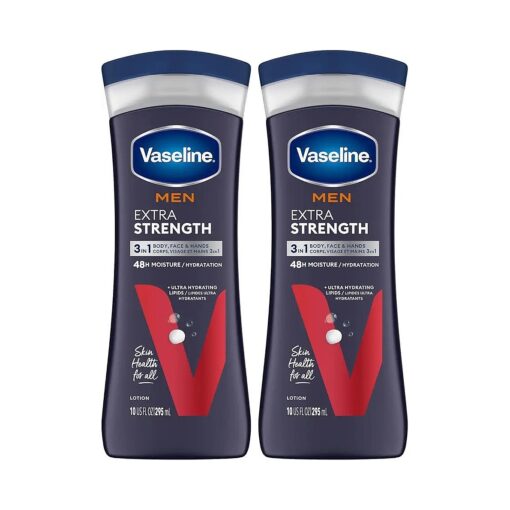 Vaseline Lotion for Dry Skin - Men Extra Strength Lotion, Fast-Absorbing Body Lotion Jelly and Ultra-Hydrating Lipids, 3-in-1 Body, Face, & Hands, 10 Oz Ea ( Pack of 2 )