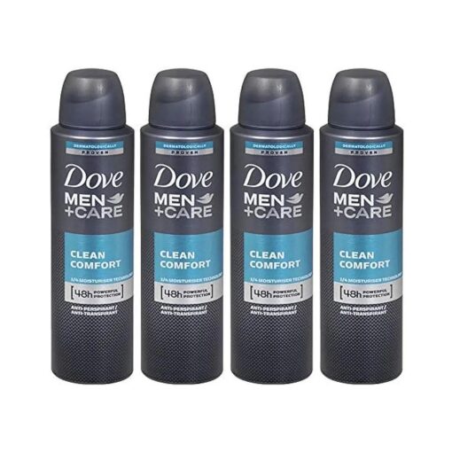 Dove Men + Care Clean Comfort Spray Deodorant & Antiperspirant 150ml / 3.8 Ounce, ( 4 Pack )