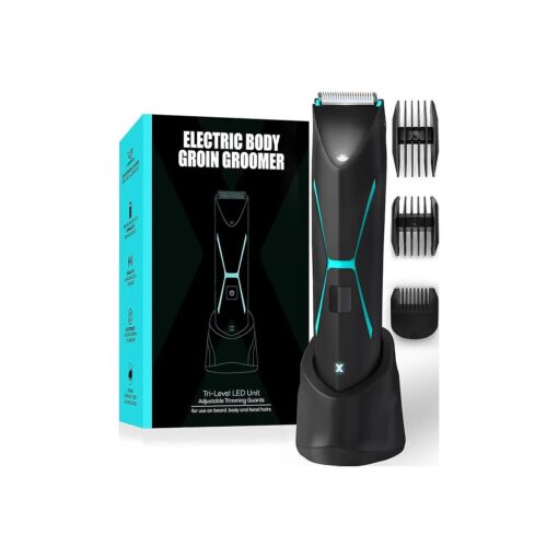 Manscape Groin Hair Trimmer for Men - Pubic Hair Trimmer, Ball Trimmer for Men, Replaceable Ceramic Blade Heads, Type-C Rechargeable & Wireless Charging, Male Hygiene Grooming Electric Razor