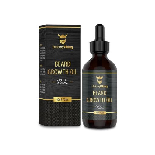 Striking Viking Beard Growth Oil with Biotin Sandalwood - Thickening & Conditioning Beard Oil for Men Growth - Naturally Derived Beard Growth Serum for Facial Hair Growth for Men, 2 Fl Oz ( Pack of 1 )