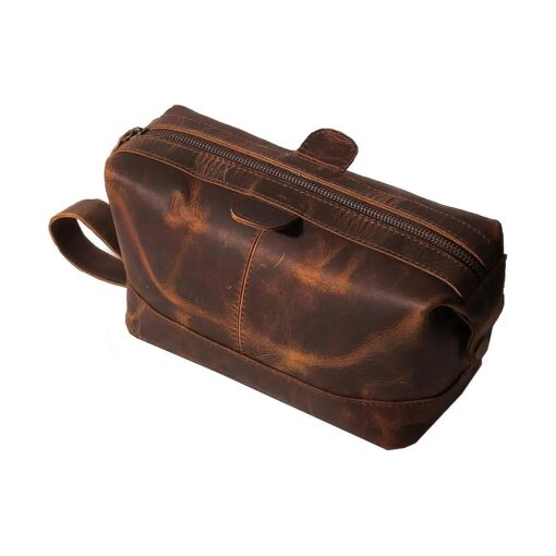 Men 's Buffalo Genuine Leather Toiletry Bag Waterproof Dopp Kit Shaving Bags And Grooming For Travel Groomsmen Gift Men Women Hanging Zippered Makeup Bathroom Cosmetic Pouch Case Make Up kit