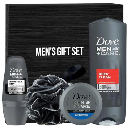 Men+Care Essentials Father 's Day Gift Set for Men, Includes Invisible Dry Deodorant, Ultra Hydra Cream, Deep Clean Body Wash and Loofah in Mens Gift Box, For Boyfriend, Him, Father, Man