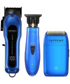 Supreme Trimmer 3-in-1 Barber Bundle | Hair Clipper, DLC Trimmer & Crunch Lite Foil Shaver | Professional Beard Trimmer Men 's Clipper Kit | Blue