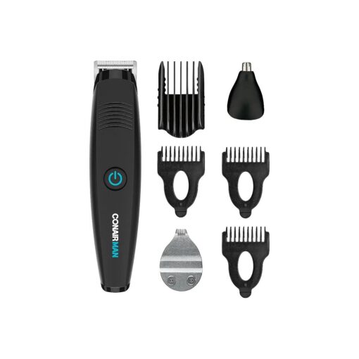 ConairMAN All-in-One Beard Trimmer for Men, for Face, Nose and Ear Hair Trimmer, Perfect for Travel, 7 piece Men 's Grooming Kit, Lithium Battery-Powered