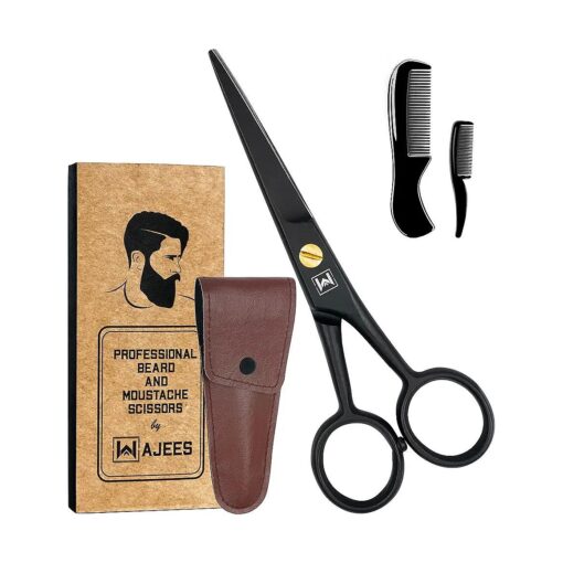 Beard Scissors for Men A Complete Set of Grooming Scissors Men, 1 Mustache Comb, & 1 Beard Grooming Comb in a Carrying Pouch Perfect Mustache Scissors, Men 's Facial Hair Scissors