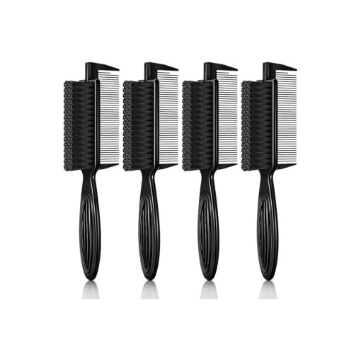 4 Pieces Barber Fade Brush 2-In-1 Fading Brush Nylon Clipper Brush Barber Brush with Comb Barber Blade Brush Neck Beard Brush Hair Clipper Brush Styling Brush Tool for Men ( Black )