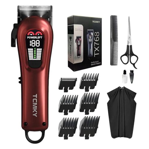 Hair Clippers for Men Professional Hair Trimmer for Men - Cordless & Corded Barber Clippers for Hair Cutting & Grooming, Rechargeable Hair Trimmer Kit for Household ( Red )