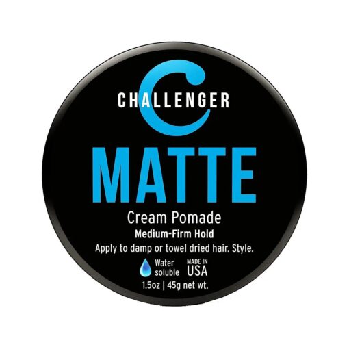 Challenger Men 's Matte Cream Pomade, 1.5 Ounce | Natural Finish, Clean & Subtle Scent | Medium Firm Hold | Best Water Based Hair Styling Paste, Wax, Fiber, Clay, & Gel All In One