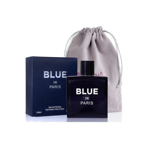 NovoGlow Blue De Paris For Men - 3.4 Fl, Oz, 100ml Men 's Perfume Carrying Pouch - Refreshing Combination of Woody Floral & Fruity Scents - Masculine Scent Lasts All Day A Gift for Any Occasion