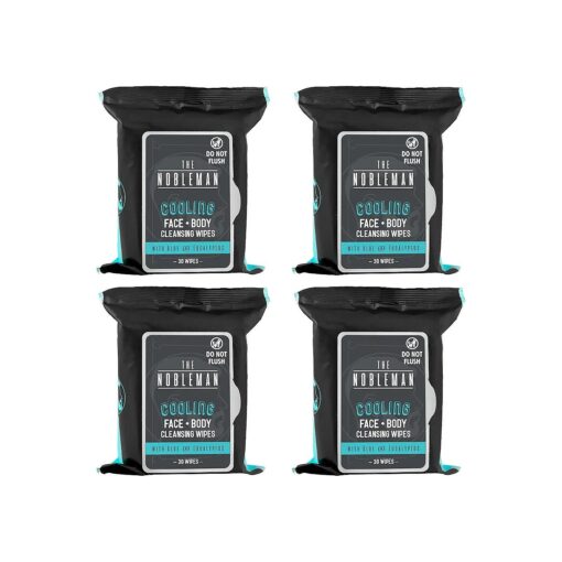 Men 's Cooling Face + Body Cleansing Wipes - 4 Pack - 120 Count Post Workout Travel Towlettes