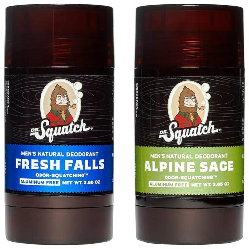 Dr. Squatch Natural Deodorant for Men - Odor-Squatching Men 's Deodorant Aluminum Free - Alpine Sage + Fresh Falls ( 2.65 oz, 2 Pack )