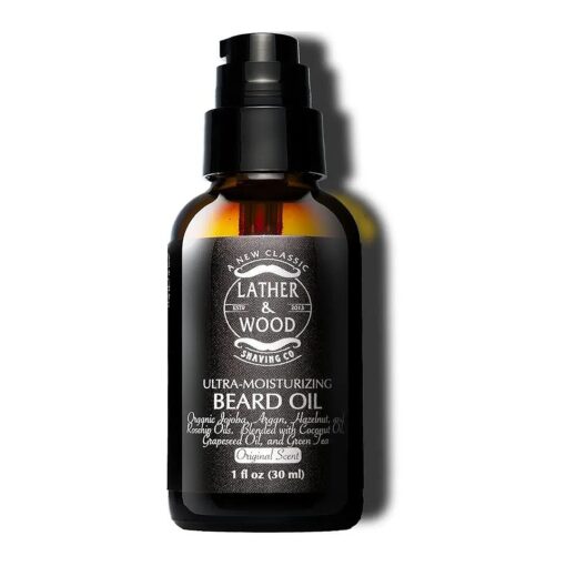 Lather & Wood Beard Oil For Men - Premium Blend - Spill-proof Pump - Original Scent - 1oz