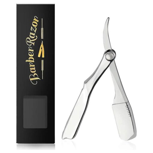 Barber Straight Razor, Professional Straight Edge Razor, Stainless Steel Barber Single Blade Edge Razors for Men Close Shaving - Silver