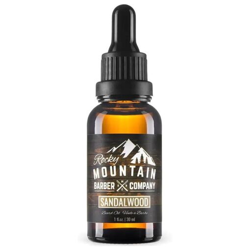 Rocky Mountain Barber Company Men 's Sandalwood Beard Oil Featuring Grapeseed Oil, Coconut Oil, Argan Oil and Real Sandalwood Essential Oil