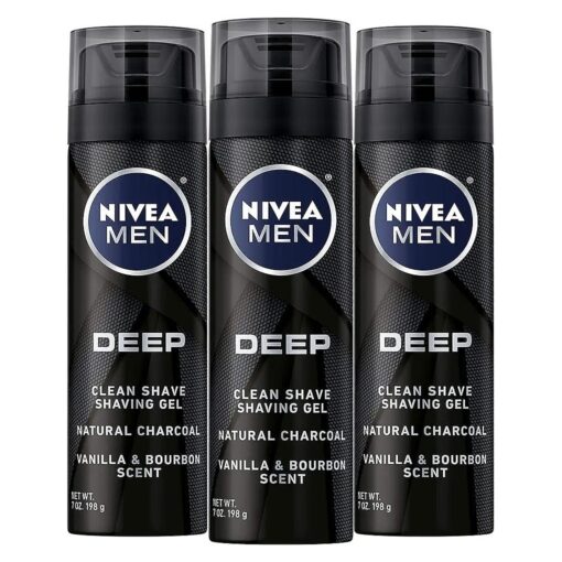 NIVEA MEN DEEP Clean Shave Gel with Natural Charcoal, 3 Pack of 7 Oz Cans