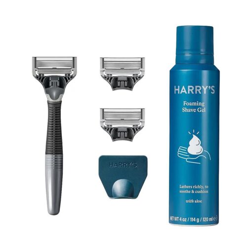 Harry 's Razors for Men - Shaving Kit includes a Mens Razor Handle, 3 Blade Refills, Travel Cover, and 4 Oz Shave Gel