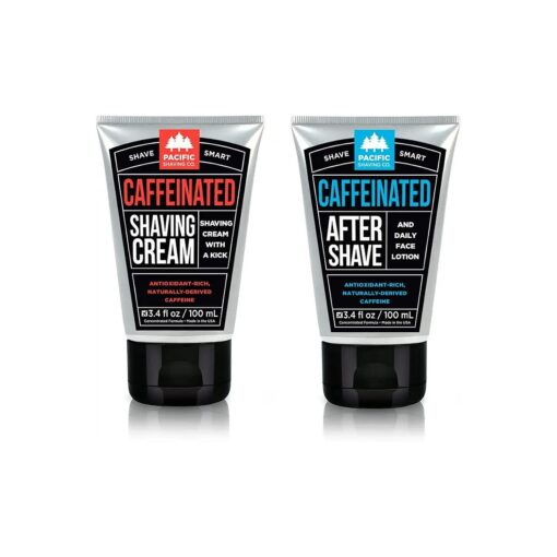 Pacific Shaving Company Caffeinated Shaving Cream & Aftershave Set - Shave Kit for Men - Antioxidant + Caffeine Enriched Shave Cream + Aftershave Lotion ( 3.4 Oz, 2 Pack )