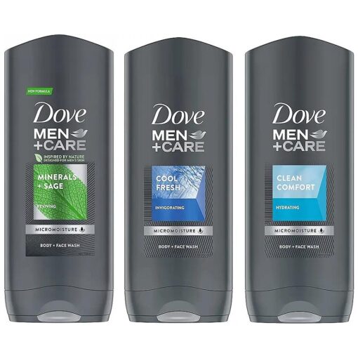 Dove Men + Care Body and Face Wash Variety 3 Flavors - Clean Comfort, Cool Fresh, and Minerals + Sage - 13.5 Oz ( 400ml ), Total : 40.5 Ounce