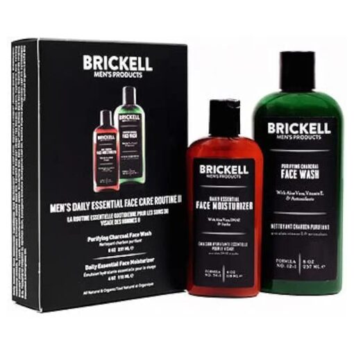 Brickell Men 's Daily Essential Face Care Routine II, Purifying Charcoal Face Wash and Daily Essential Face Moisturizer, Natural and Organic, Unscented, Skincare Gift Set