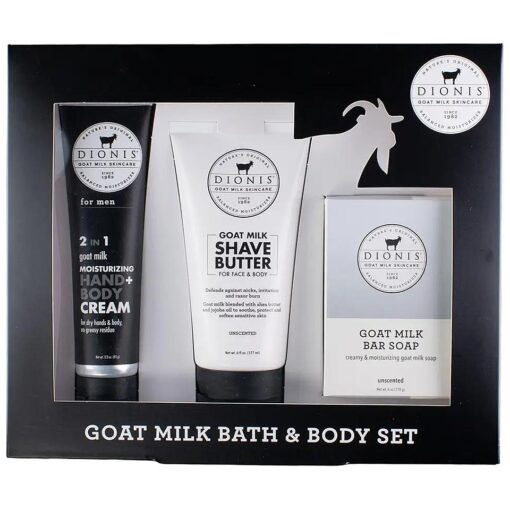 Dionis Goat Milk Skincare Men 's Unscented Bath & Body 3pc Gift Set - Blended Shea Butter & Jojoba Oil Shave Butter For Sensitive Skin, Unscented Hydrating Moisturizer & Nourishing Bar Soap For Men