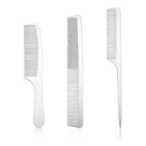 3PCS Comb For Men Metal Comb Silver Hair Cutting Comb Set Stainless Steel Combs