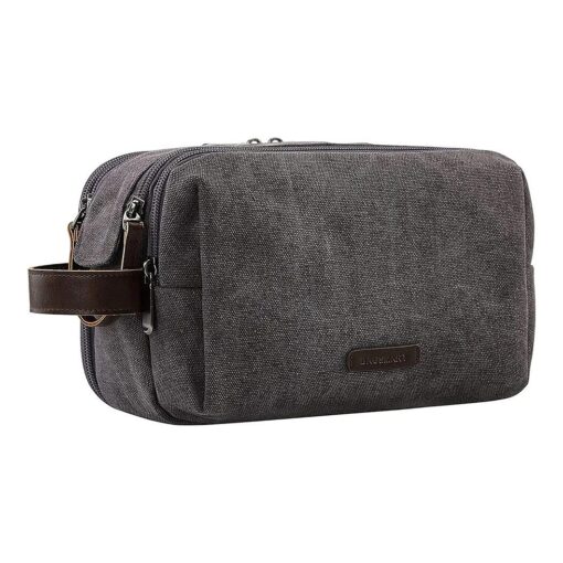 BAGSMART Toiletry Bag for Men, Canvas Travel Toiletry Organizer Dopp Kit Water-resistant Shaving Bag for Toiletries Accessories, Grey-Medium