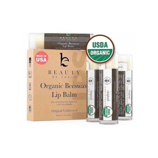 Organic Lip Balm - 4 Pack Unflavored Organic Gifts for Women, All Natural Lip Balm, Birthday Gifts for Her & Him, Lip Balm Hydrating Beauty Gifts, Lip Moisturizer, Mens Gift Ideas