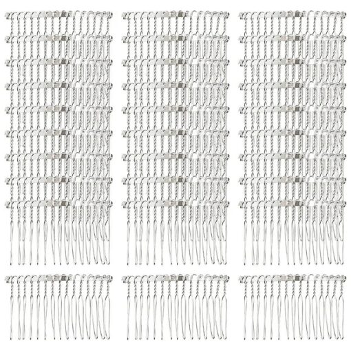 Lawie 30 Pack Bulk 15 Teeth Silver Gold Black Metal Side Hair Combs Wire Twist Slide Hair Clips Wedding Bridal Veil Combs Decorative Headpiece French Twist Updo Bun Accessories for Women ( Silver )