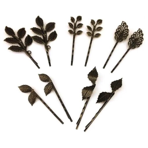 yueton 10pcs Vintage Bronze Mix Style Athena Olive Branch Leaf Hair Clip Leaves Barrettes Bobby Pin Bride Headwear Edge Clip Clamps