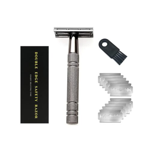 Metal Safety Razor for Men & Women, Double Edge DE Razor, One Single Blade Razor, Eco Friendly Razor for Body & Face, Zero Waste and Plastic Free Reusable Razor with 10 Blades