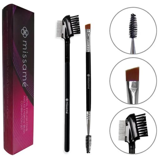 Metal Teeth Eyelash Comb and Duo End Angled Eyebrow Brush with Spoolie, Best To Define Mascara, Eye Brow Powder Makeup and Lash Extension