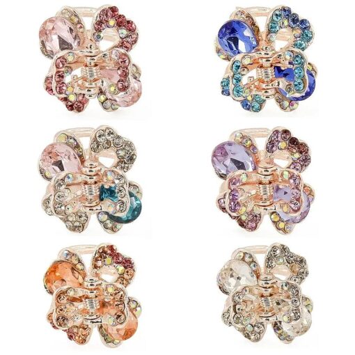 Yeshan Rhinestone and Crystal Metal Jaw Claw Hair Clip, Small Butterfly Design Barrettes for Women, pack of 6 .