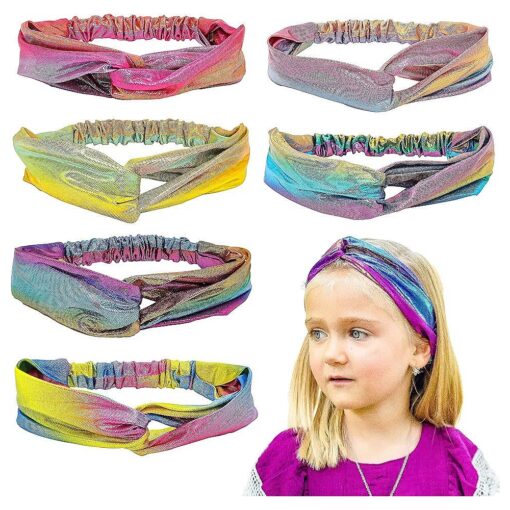 FROG SAC 6 Mermaid Knotted Headbands For Girls, Little Girl Hair Accessories, Kids Knot Headwraps, Criss Cross Tie Dye Head Bands, Metallic Rainbow Turban Hair Bands