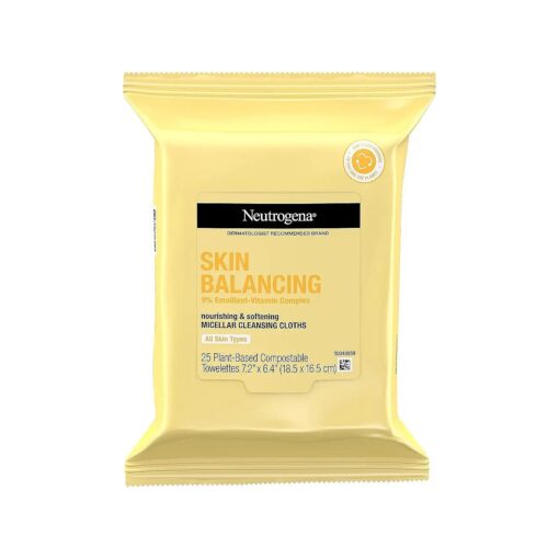 Neutrogena Skin Balancing Micellar Cleansing Cloths Makeup Remover Nourishing Wipes with 100 % Plant-Based Fibers, Vitamin E & Pro-Vitamin B5, Paraben-Free, Hypoallergenic, 25 Count