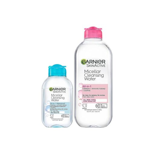 Garnier Micellar Cleansing Water, For All Skin Types, 13.5 fl oz + Micellar Cleansing Water, For Waterproof Makeup, 3.4 fl oz