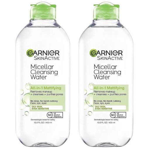 Garnier Micellar Water for Oily Skin, Facial Cleanser & Makeup Remover, 13.5 Fl Oz ( 400mL ) 2 Count ( Packaging May Vary )