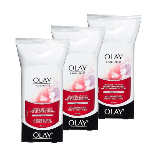 Olay Regenerist Micro-Exfoliating Wet Cleansing Cloths, 30 Count ( Pack of 3 )