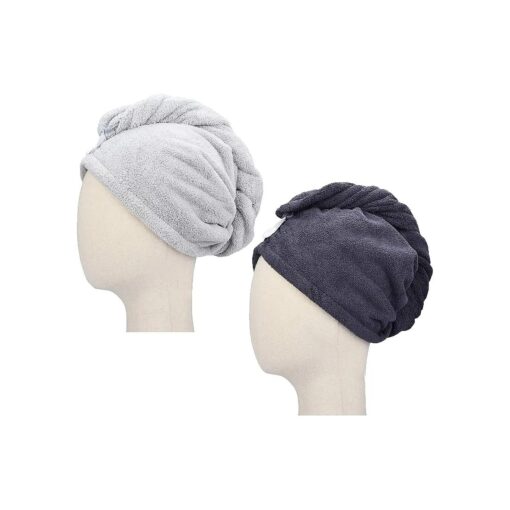 Microfiber Hair Drying Towel Turban Twist for Long Hair Magic Instant Dry Hair Towel Wrap Fast Drying Absorbent Cap Great Gift for Women and Girls 2-Pack Dark Grey + Light Grey