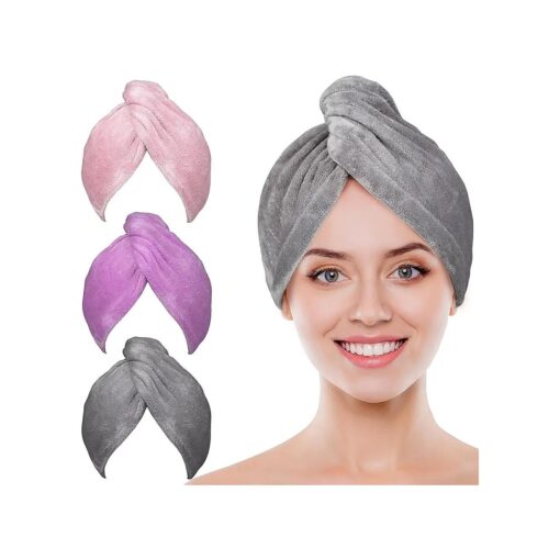 POPCHOSE Microfiber Hair Towel Wrap, Fast Drying Hair Turbans, Anti Frizz Hair Wrap Towels Stocking Stuffers for Women Wet, Curly, Longer, Thicker Hair