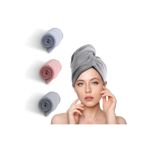 Microfiber Hair Towel Wrap, 3 Packs Super Absorbent Quick Dry Hair Turbans for Wet Hair, Drying Hair Wrap Towels for Curly Hair Women Anti Frizz