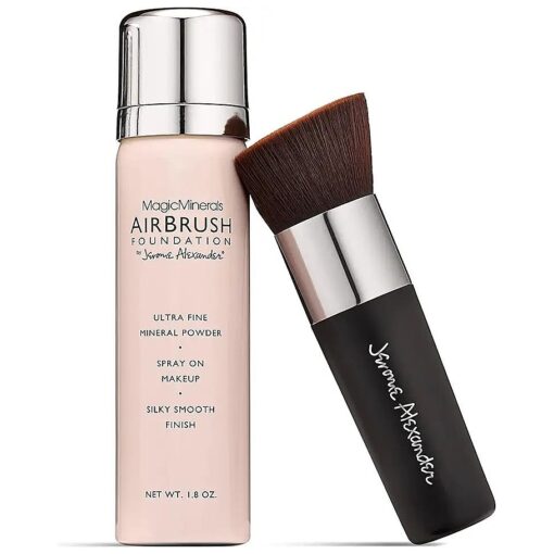 MagicMinerals AirBrush Foundation by Jerome Alexander - 2pc Set with Airbrush Foundation and Kabuki Brush - Spray Makeup with Anti-aging Ingredients for Smooth Radiant Skin ( Medium )