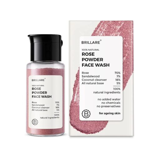 BRILLARE Real Rose Powder Facial Cleanser, Mild Face Exfoliator with Rose Petal Powder & Sandalwood, Paraben & Sulfate-free, Complete Natural Skincare, for Men & Women, 15gm