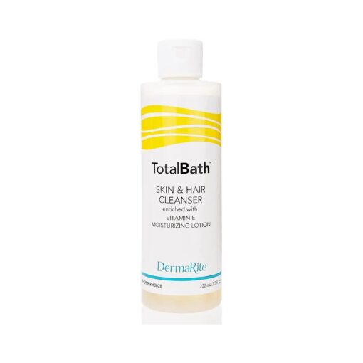 DermaRite TotalBath Skin and Hair Cleanser - 7.5 Oz - Full Body Shampoo and Body Wash Moisturizing Lotion - Enriched with Vitamin E - Ideal for Sensitive Skin, Rinse Free