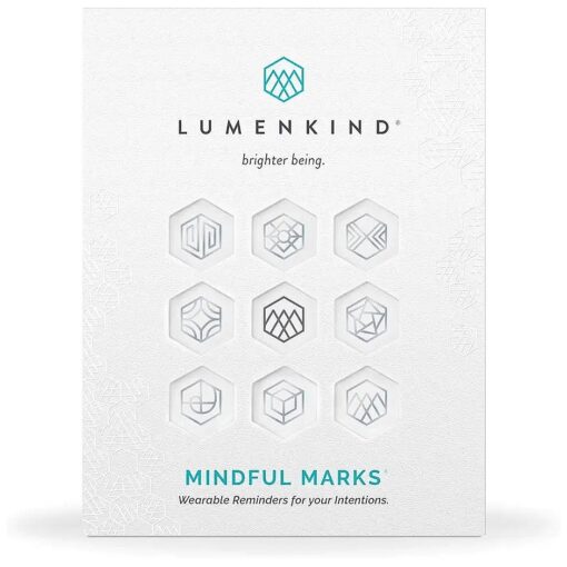 LumenKind, Mindful Marks ( Platinum ) 31 Tiny Temporary Tattoos Mindfulness Stickers - Inspirational Gifts for Women - Simple Mindfulness Meditation Tools for Mental Health Awareness