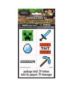 Multicolor Minecraft Tattoos ( 24 Count ) - Perfect for Kids ' Parties, Themed Events, and Gaming Celebrations